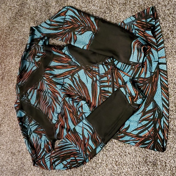 #184 LULULEMON Suns Out Rash Guard UPF 50+ Palm Lace Tofino Teal t148. - Picture 4 of 5